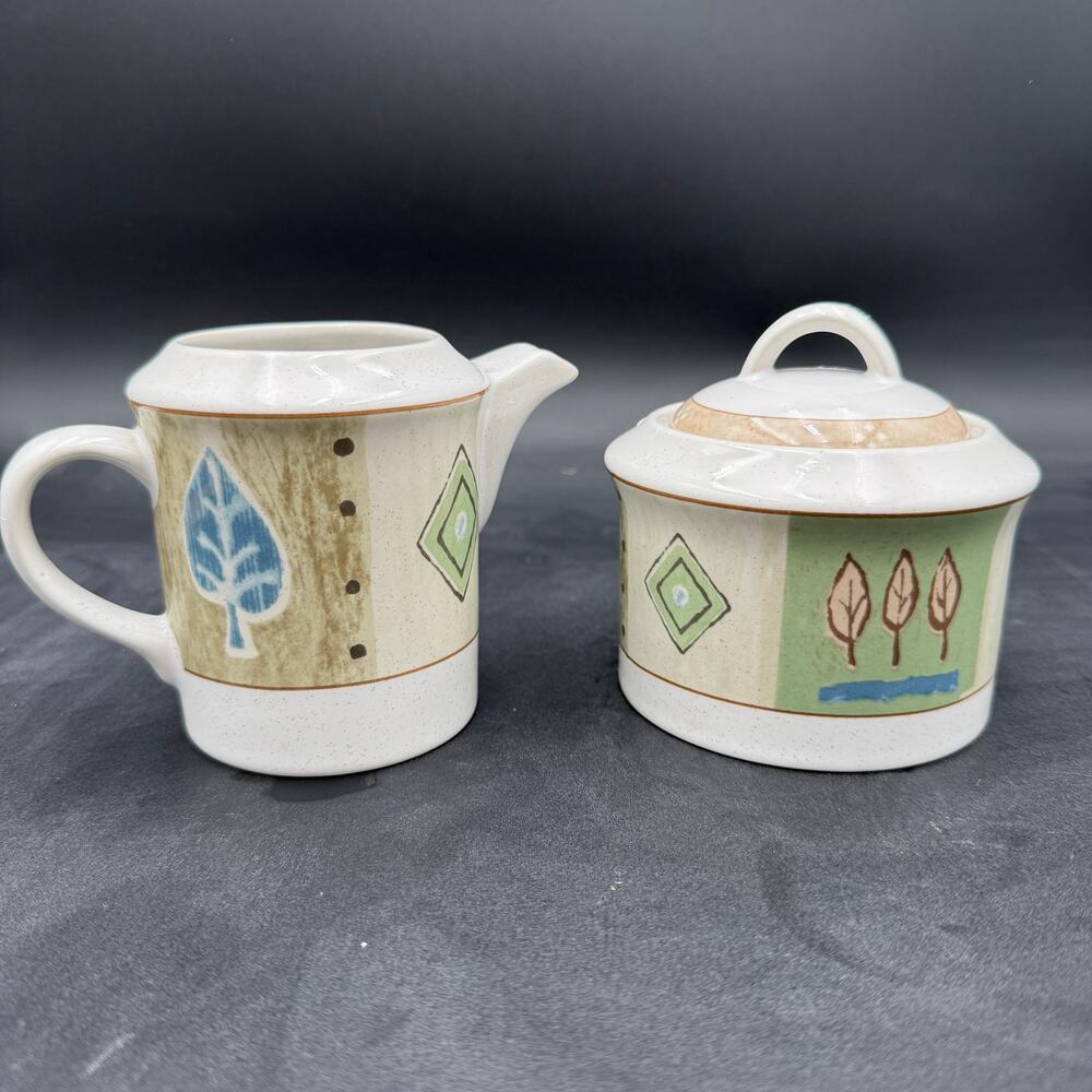 Vintage Mikasa Country Quilt Cream and Sugar Set with Lid